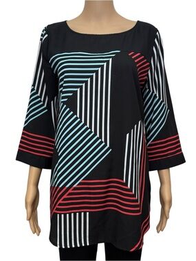 New York & Company size  M Black Tunic with Red and Light Blue Geometric Stripes